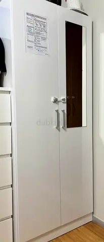White 2-Door Wardrobe with Mirror - Good Condition
