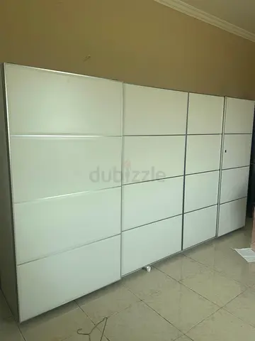 Large White Sliding Door Wardrobe - Modern 4-Panel Design