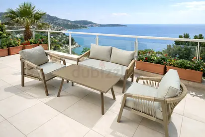 4-piece Outdoor Patio Sofa Set with Coffee Table - Light Beige