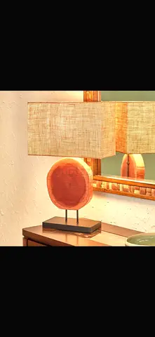 Wood Slice Table Lamp with Rectangular Linen Shade