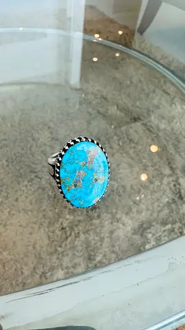 Sterling Silver Ring with Large Oval Turquoise Stone - lucky ring 🍀
