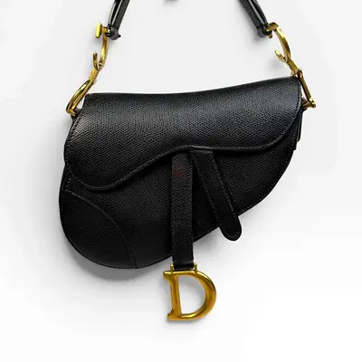 CHRISTIAN DIOR MINI SADDLE BAG IN BLACK LEATHER WITH GOLD HARDWARE
