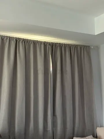 Grey blackout curtains - good condition, ready to hang