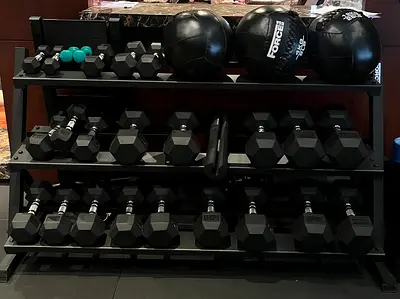 Gym Dumbbell Set with Rack and Medicine Balls - Used, Good Condition