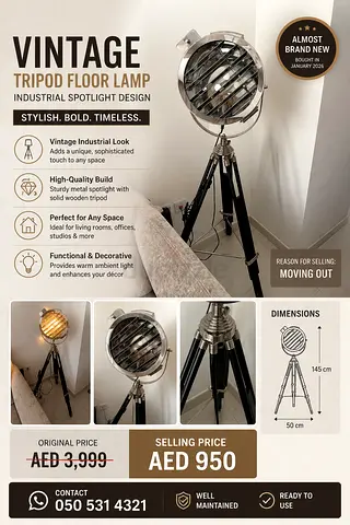 Vintage Industrial Tripod Floor Lamp for Sale