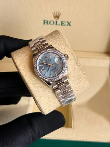 Rolex Lady-Datejust with Diamond Bezel and Ice Blue Dial, Stainless Steel