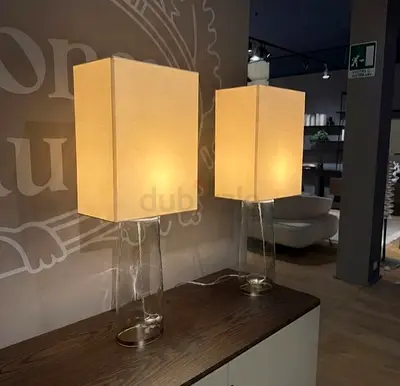 Pair of Modern Glass Table Lamps with Rectangular Shades from Poltrona Frau