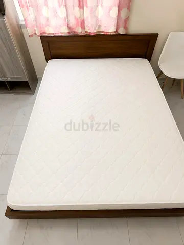 Solid Wood Double Bed Frame with Mattress - Good Condition