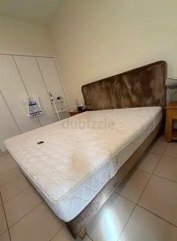 2mx2m bed frame with premium Italian mattress, upholstered headboard - excellent condition