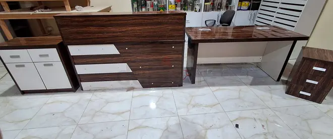 Large Wooden Office Reception Desk with Storage Cabinets