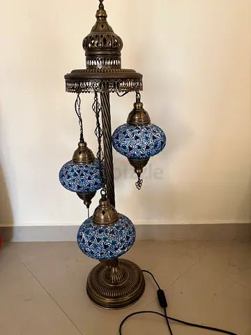 Handmade Turkish Mosaic Floor Lamp - Blue Glass Lantern Style