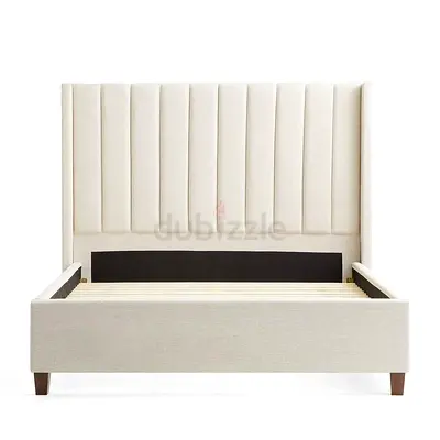 Modern Upholstered Bed Frame with Tall Vertical Channel Headboard