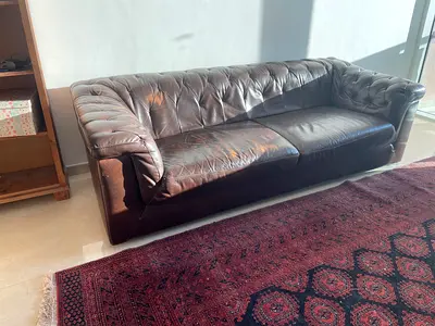 Quality faux-leather 3 and 2 seater sofa - brown, classic design