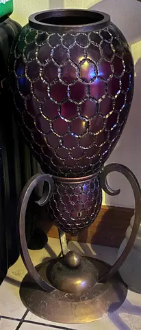 Decorative Metal Table Lamp / Large Ornamental Vase on Stand