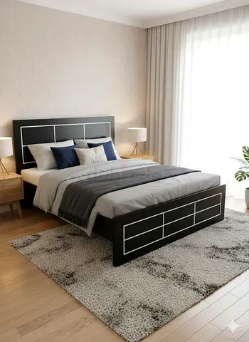 Modern dark wood double bed with headboard and footboard - good condition