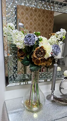Decorative Artificial Flower Arrangement in Glass Vase