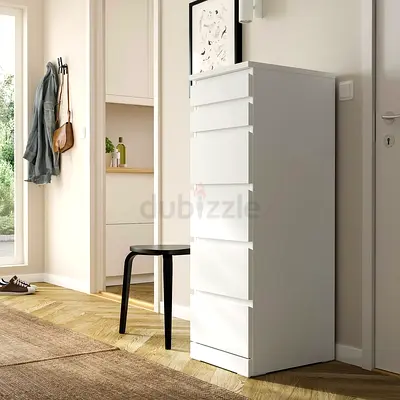 Chest of 6 drawers, white/mirror glass, 40x123 cm