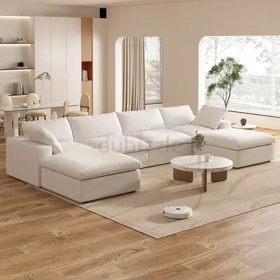 New Large Modular White Fabric Corner Sofa with Chaise (Modern) -