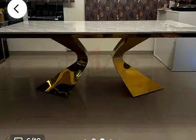 Modern Marble Top Dining Table with Gold Curved six seaters
