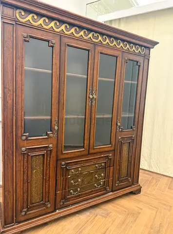 Classic Dark Wood Desk  Showcase Cabinet set