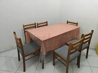 Wooden dining table with 6 chairs - good condition
