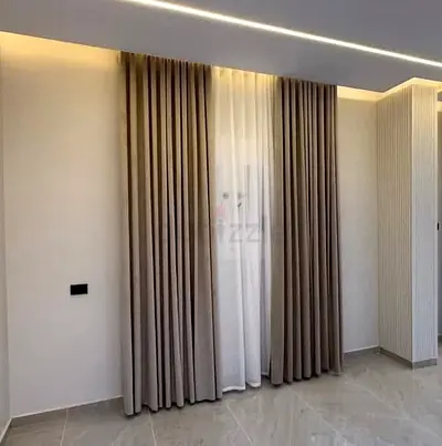 Beige Floor-Length Blackout Curtains with Sheer Liner - Pair