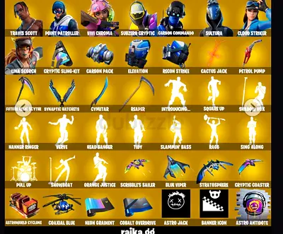 Fortnite account with Travis Scot +134 skins and rare emotes