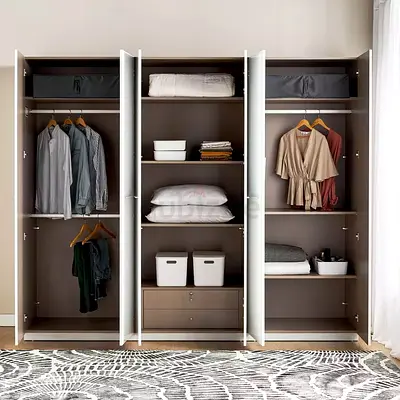 Modern 6 Door Wardrobe with Shelves and Drawers