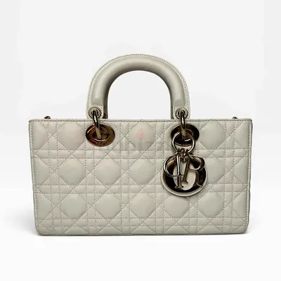 CHRISTIAN DIOR MEDIUM D-JOY BAG IN LATTE WITH PALE GOLD HARDWARE