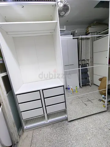 White mirrored sliding wardrobe with drawers - good condition