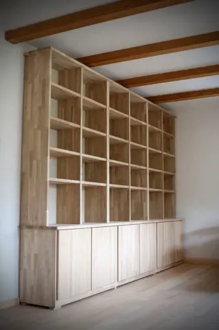 Large Solid Wood Bookcase with Lower Cabinets — Natural Finish