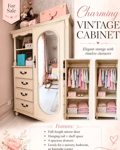 Charming Vintage Full-Length Mirror Wardrobe Cabinet