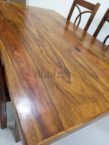 Solid Wood Dining Table with 4 Chairs - Good Condition in Al Furjan Dubai