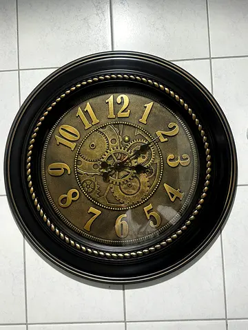 Large decorative wall clock with exposed gear design - bronze finish