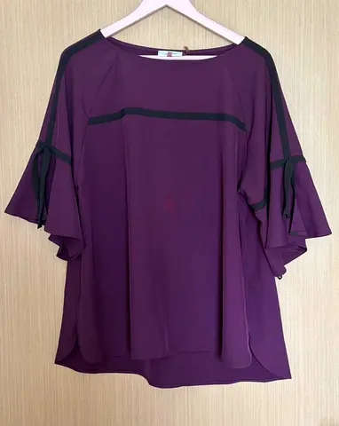 Purple flowy blouse with ruffled sleeves, size XL