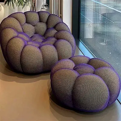 x2 ROCHE BOBOIS Bubble swivel pivoting armchairs in Techno 3D fabric W92 H68 D91 cm (no footrest)