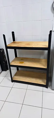 Solid Wood and Metal 3-Tier Storage Shelf / Side Table