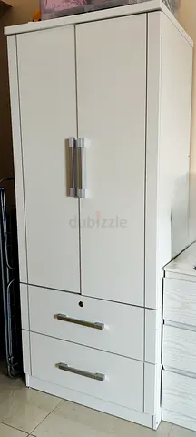 White 2-Door Engineered Wood Wardrobe with 2 Drawers