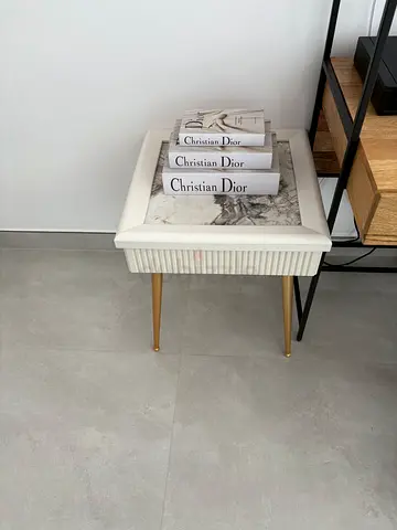 Small white pair of side tables with gold legs – good condition