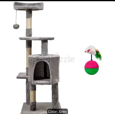Grey Multi-Level Cat Tree Scratching Post with Condo Toy