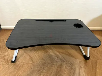 Portable Folding Laptop Bed Table with Cup Holder - Black