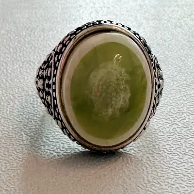 Green Eye Agate Sulemani Aqeeq Silver Ring