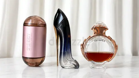 Package Three Designer Perfume Bottles — Carolina Herrera 212 Sexy Good girl Paco Rabanne Olympea