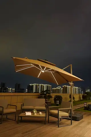 Large Cantilever Patio Umbrella with Outdoor Seating Set - Good Condition