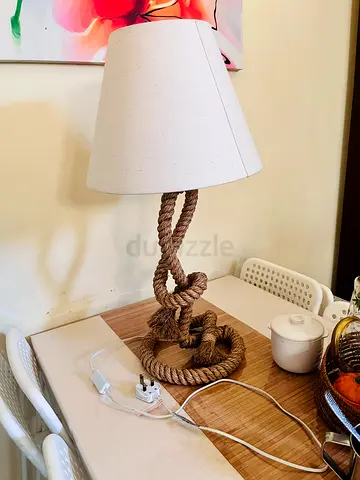 Rope Knot Table Lamp with White Linen Shade - Coastal Style