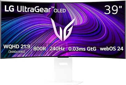 LG 39GX90SA-W UltraGear 39″ WQHD (3440×1440) Curved Smart OLED Gaming Monitor with webOS, 240 Hz, 0.
