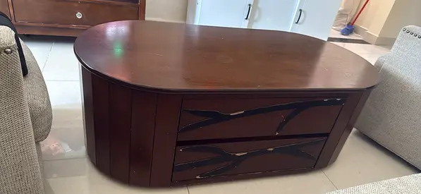 Solid Wood Coffee Table with Two Drawers - Dark Brown, Good Condition