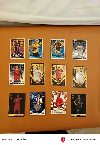 Collection of 12 UEFA/football trading cards - assorted players