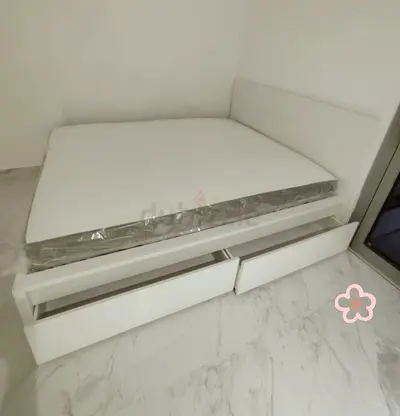 IKEA Malam queen bed frame with 2 storage drawers underneath and with IKEA mattress 160×200cm
