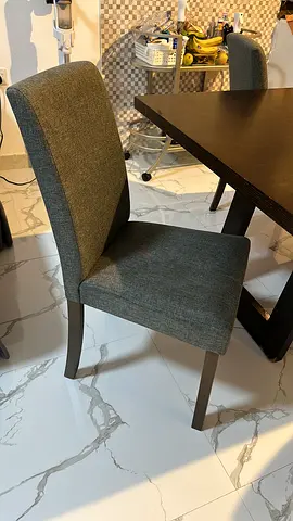 Set of 4 modern grey upholstered dining table with chairs - good condition